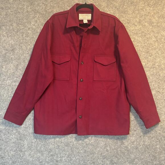 Filson Shirt Mens 46 Burgundy Wool Button Front Pockets Vintage - Picture 1 of 11